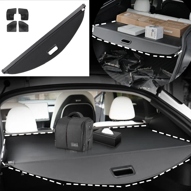 Retractable Leather Cargo Organizer Shield Shade for Tesla Model Y 2021-2025