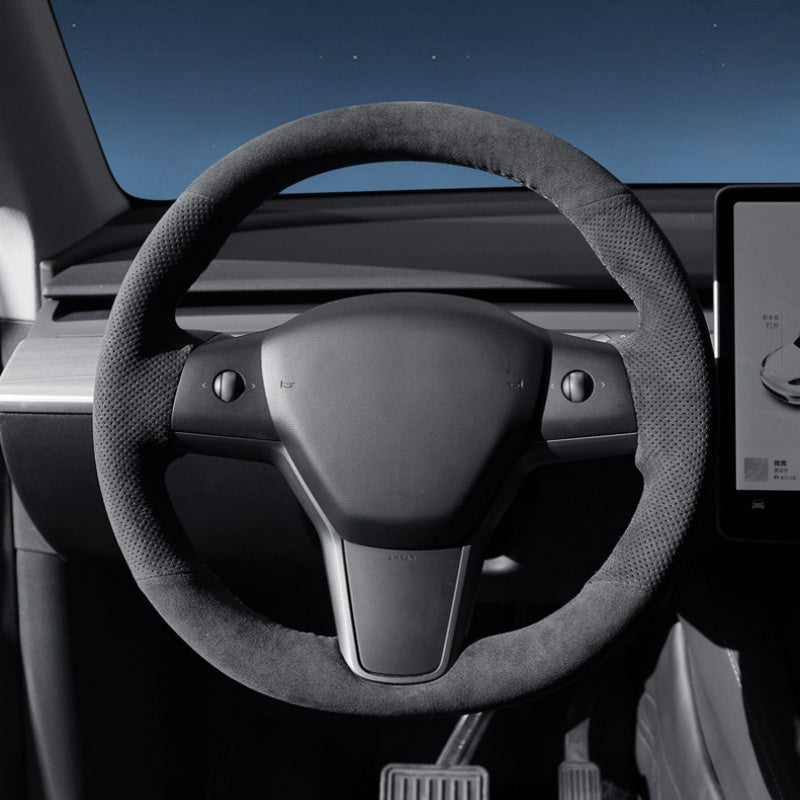 Alcantara Tesla Hand Stitch Steering Wheel Cover for Model 3/Y (2017-2024)