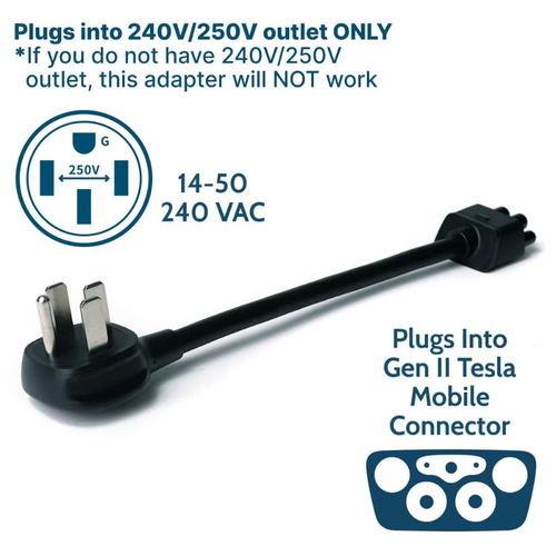14-50 Adapter For Tesla Gen 2 Mobile Portable Charger