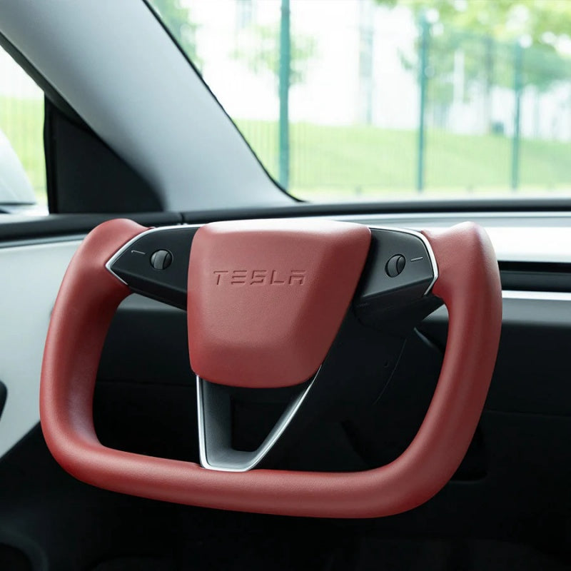 Tesla Model 3 Highland/Y Juniper Yoke Steering Wheel With Full Red Nappa Leather
