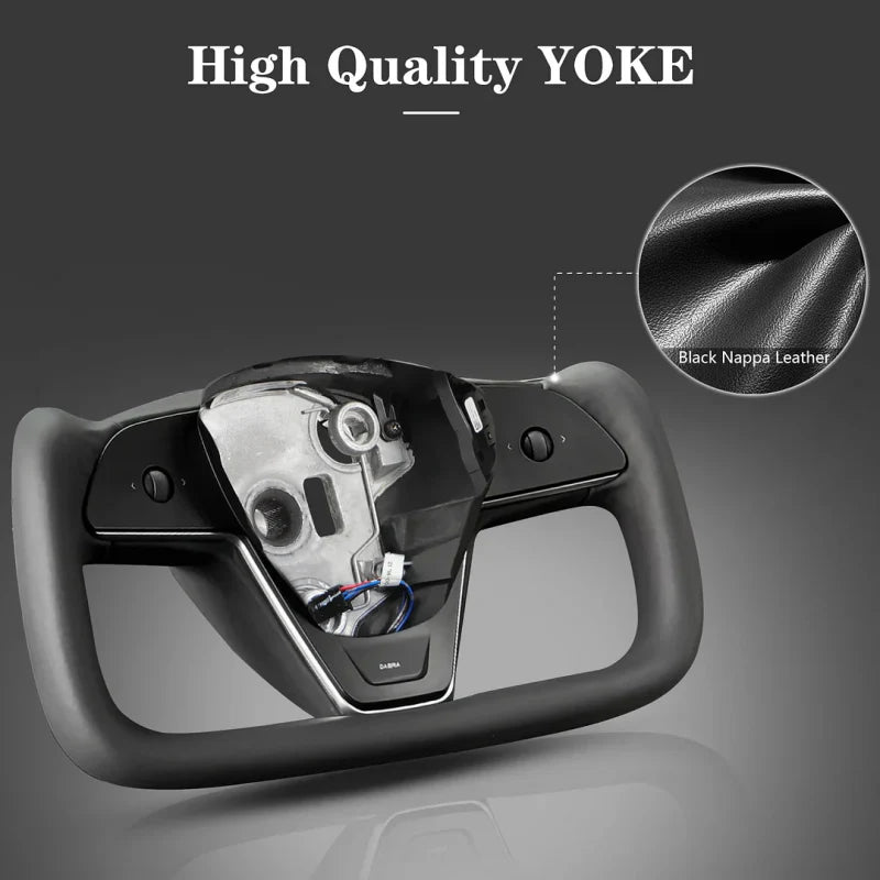 Tesla Model 3/Y Yoke Steering Wheel  - Black Nappa Leather