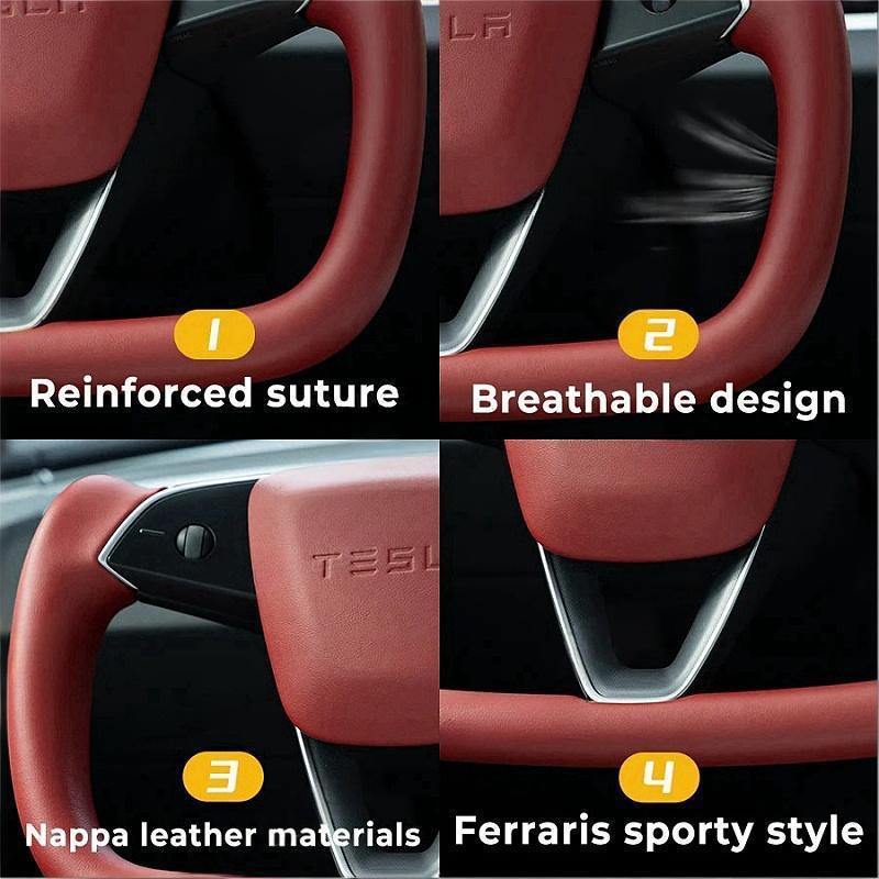 Tesla Model 3 Highland/Y Juniper Yoke Steering Wheel With Full Red Nappa Leather
