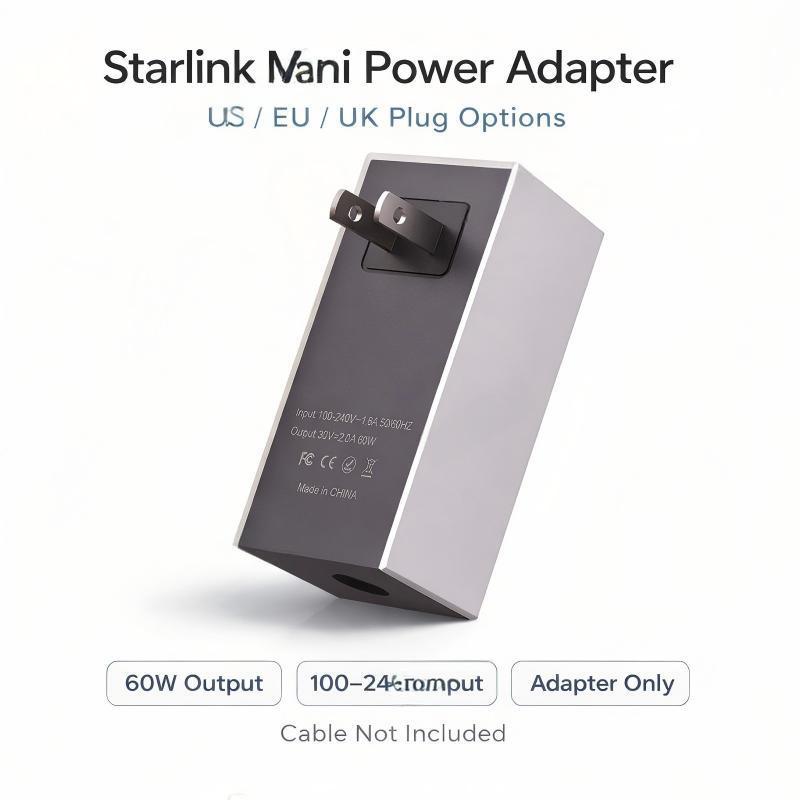 60W AC to DC Power Adapter for Starlink Mini (US/EU/UK Plug, No Cable)