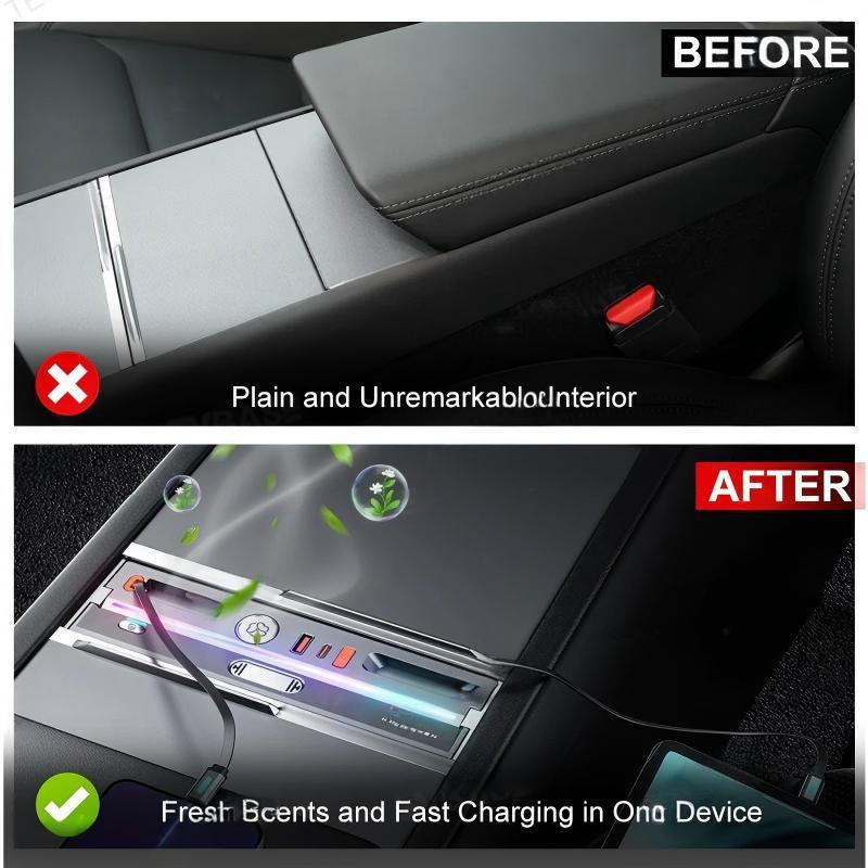 USB Hub Docking Station with Aromatherapy & LED Light for Tesla Model 3 Highland / Model Y Juniper