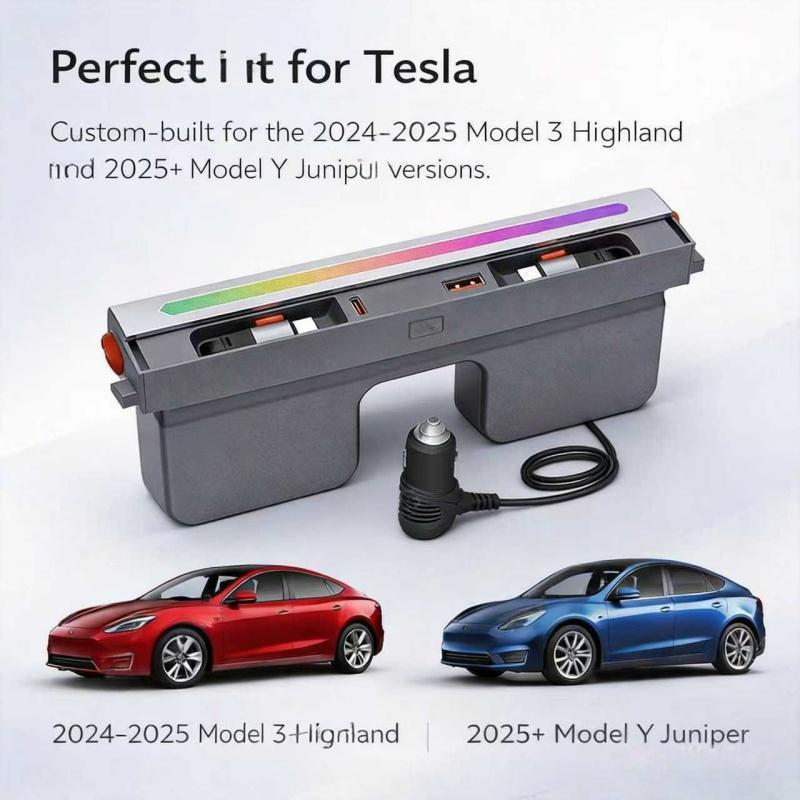 Retractable Fast Charging USB Hub Dock with Ambient Light for Tesla Model 3 Highland/Model Y Juniper