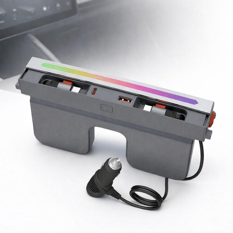Retractable Fast Charging USB Hub Dock with Ambient Light for Tesla Model 3 Highland/Model Y Juniper